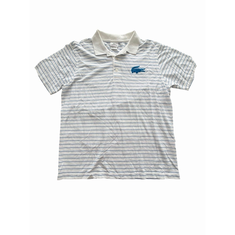 Lacoste Sport Polo Shirt Mens 5 Big Croc Logo 100% Cotton Blue White III9-1